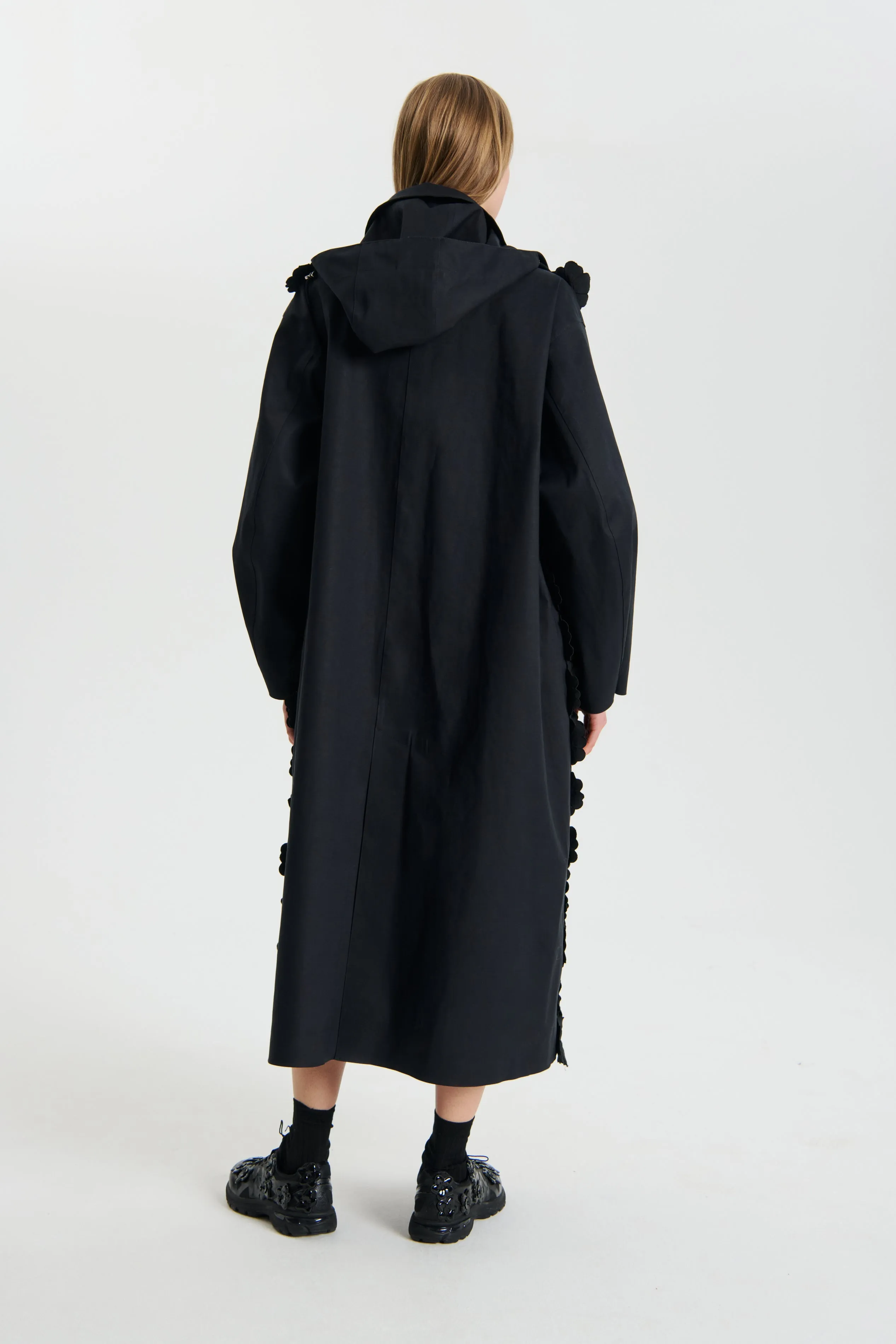 OLYA | COAT BONDED COTTON (EMB) MIDNIGHT BLACK