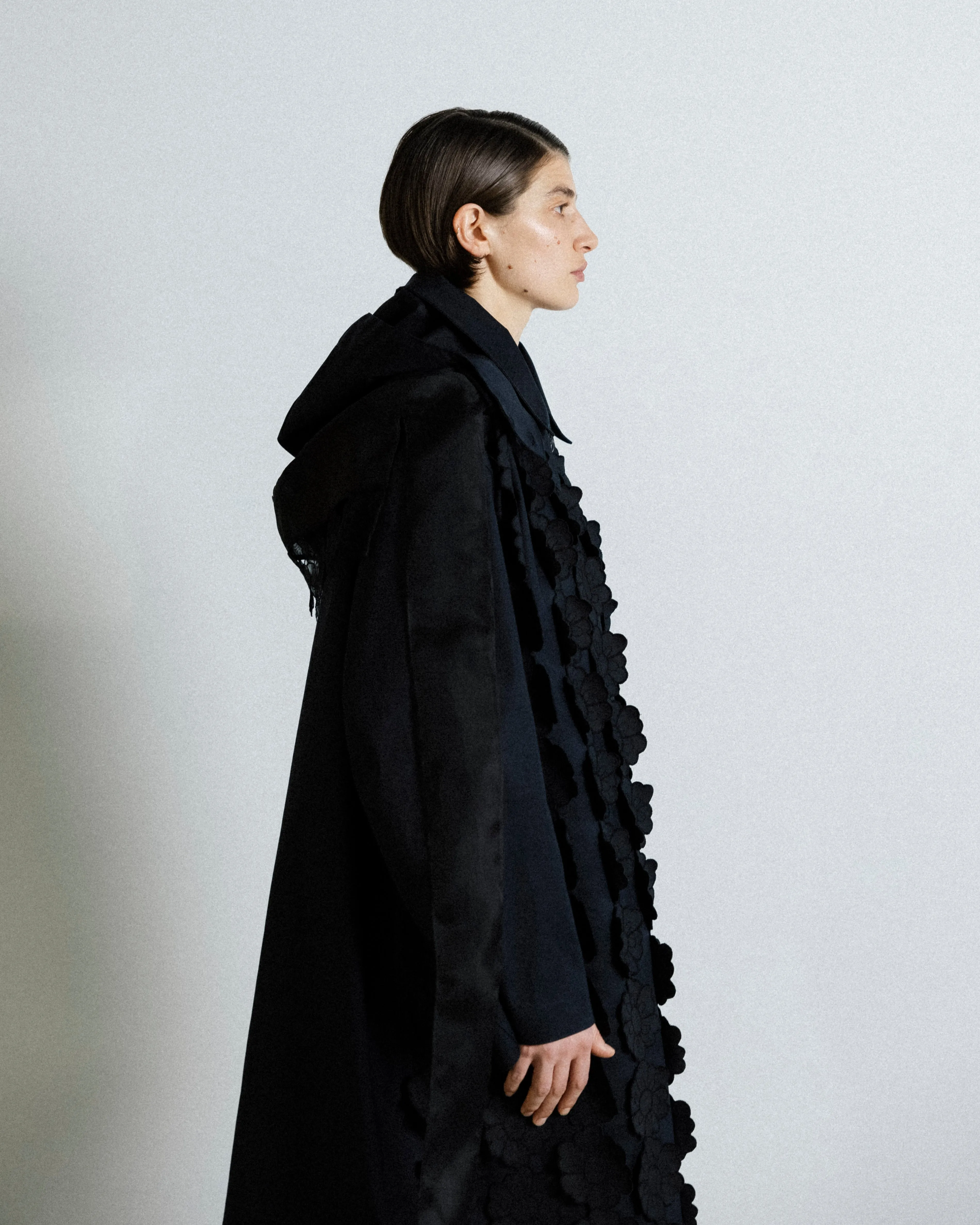 OLYA | COAT BONDED COTTON (EMB) MIDNIGHT BLACK