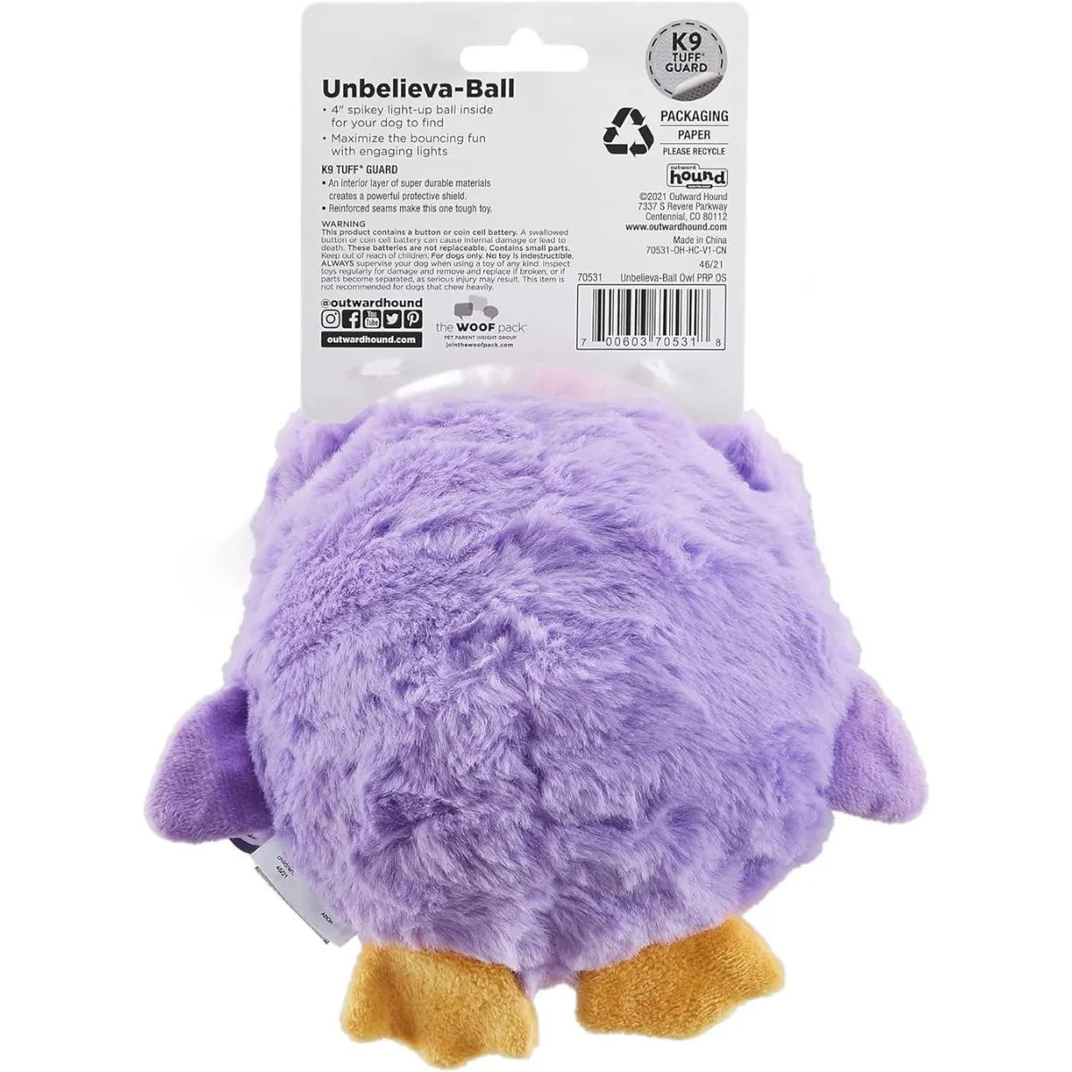 Outward Hound Unbelieva-Ball Owl Interactive Plush Toy with Light up Dog Ball