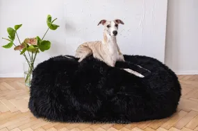 Oval Natural Sheepskin Pet Bed - Black