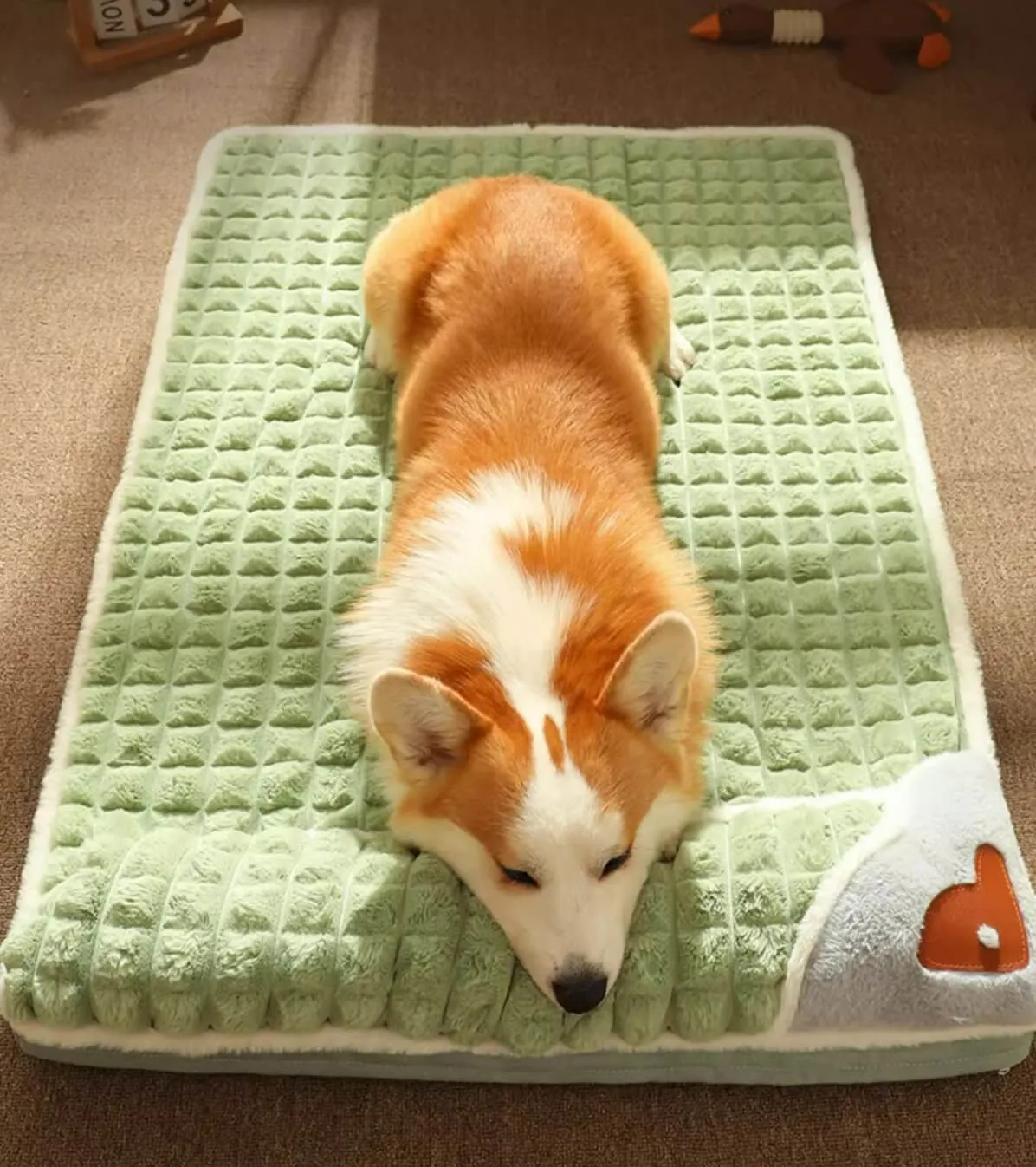 Pet Fleece Pad Bed with Pillow Soft Plush Dog Cushion for Medium Large Dogs 30kg