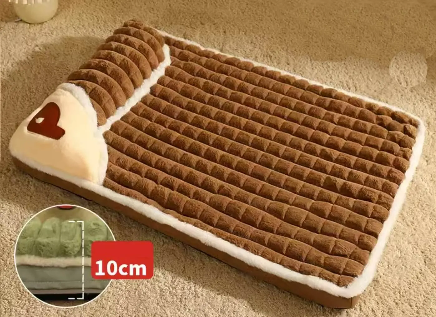 Pet Fleece Pad Bed with Pillow Soft Plush Dog Cushion for Medium Large Dogs 30kg