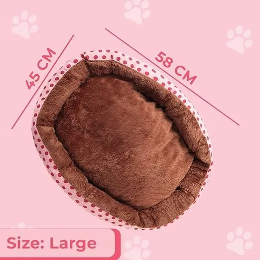 Petvit Dog & Cat Bed|Soft Plush Top Pet Bed|Oxford Cloth Polyester Filling|Medium Washable Dog Bed|Circular Cat Bed with Rise-Edge Pillow|QY039PC-L|Pink & Coffee (Large)