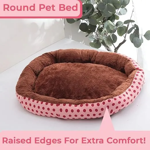 Petvit Dog & Cat Bed|Soft Plush Top Pet Bed|Oxford Cloth Polyester Filling|Medium Washable Dog Bed|Circular Cat Bed with Rise-Edge Pillow|QY039PC-L|Pink & Coffee (Large)