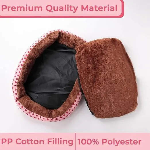 Petvit Dog & Cat Bed|Soft Plush Top Pet Bed|Oxford Cloth Polyester Filling|Medium Washable Dog Bed|Circular Cat Bed with Rise-Edge Pillow|QY039PC-L|Pink & Coffee (Large)