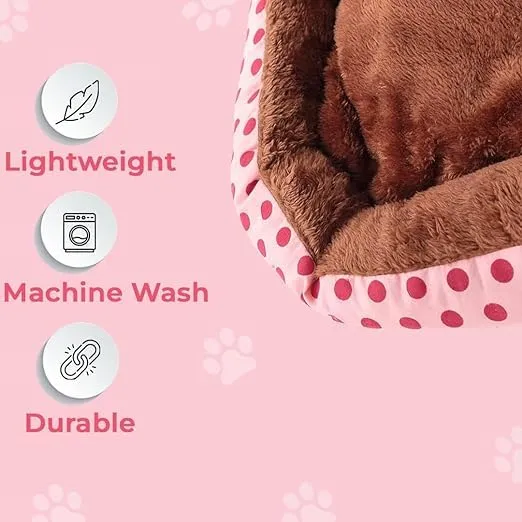 Petvit Dog & Cat Bed|Soft Plush Top Pet Bed|Oxford Cloth Polyester Filling|Medium Washable Dog Bed|Circular Cat Bed with Rise-Edge Pillow|QY039PC-L|Pink & Coffee (Large)