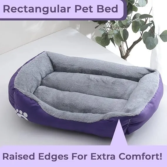 Petvit Dog & Cat Bed|Super Soft Plush Top Pet Bed|Oxford Cloth Polyester Filling|Machine Washable Dog Bed|Rectangular Cat Bed with Rise-Edge Pillow|QY036P-S|Purple