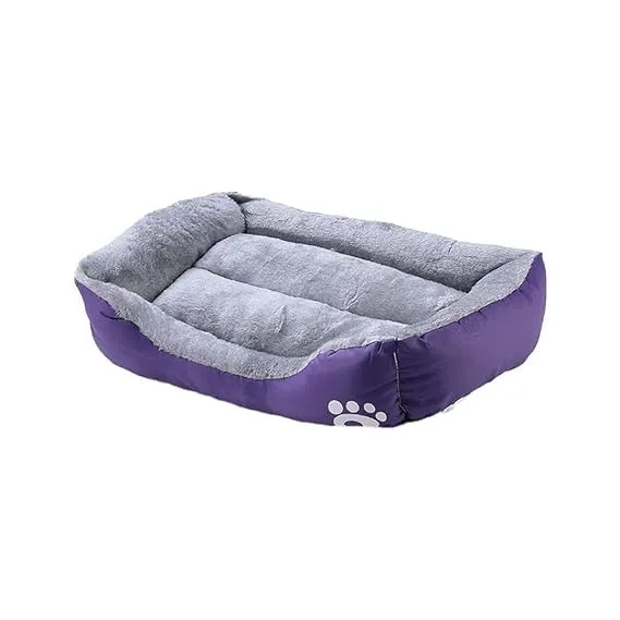 Petvit Dog & Cat Bed|Super Soft Plush Top Pet Bed|Oxford Cloth Polyester Filling|Machine Washable Dog Bed|Rectangular Cat Bed with Rise-Edge Pillow|QY036P-S|Purple