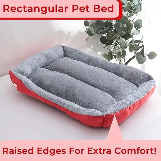 Petvit Dog & Cat Bed|Super Soft Plush Top Pet Bed|Oxford Cloth Polyester Filling|Machine Washable Dog Bed|Rectangular Cat Bed with Rise-Edge Pillow|QY036R-M|Red