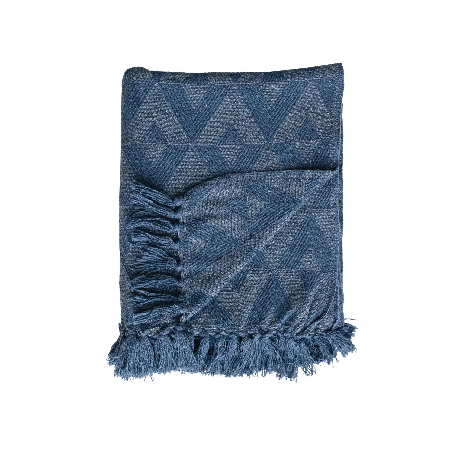 Recycled Cotton Blend Woven Throw with Fringe