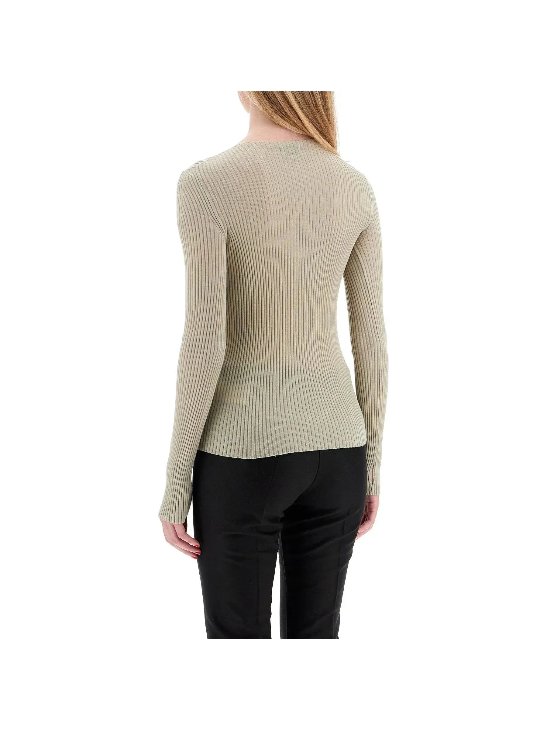 Ribbed High Neck Wool Sweater