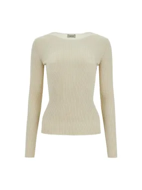 Ribbed High Neck Wool Sweater