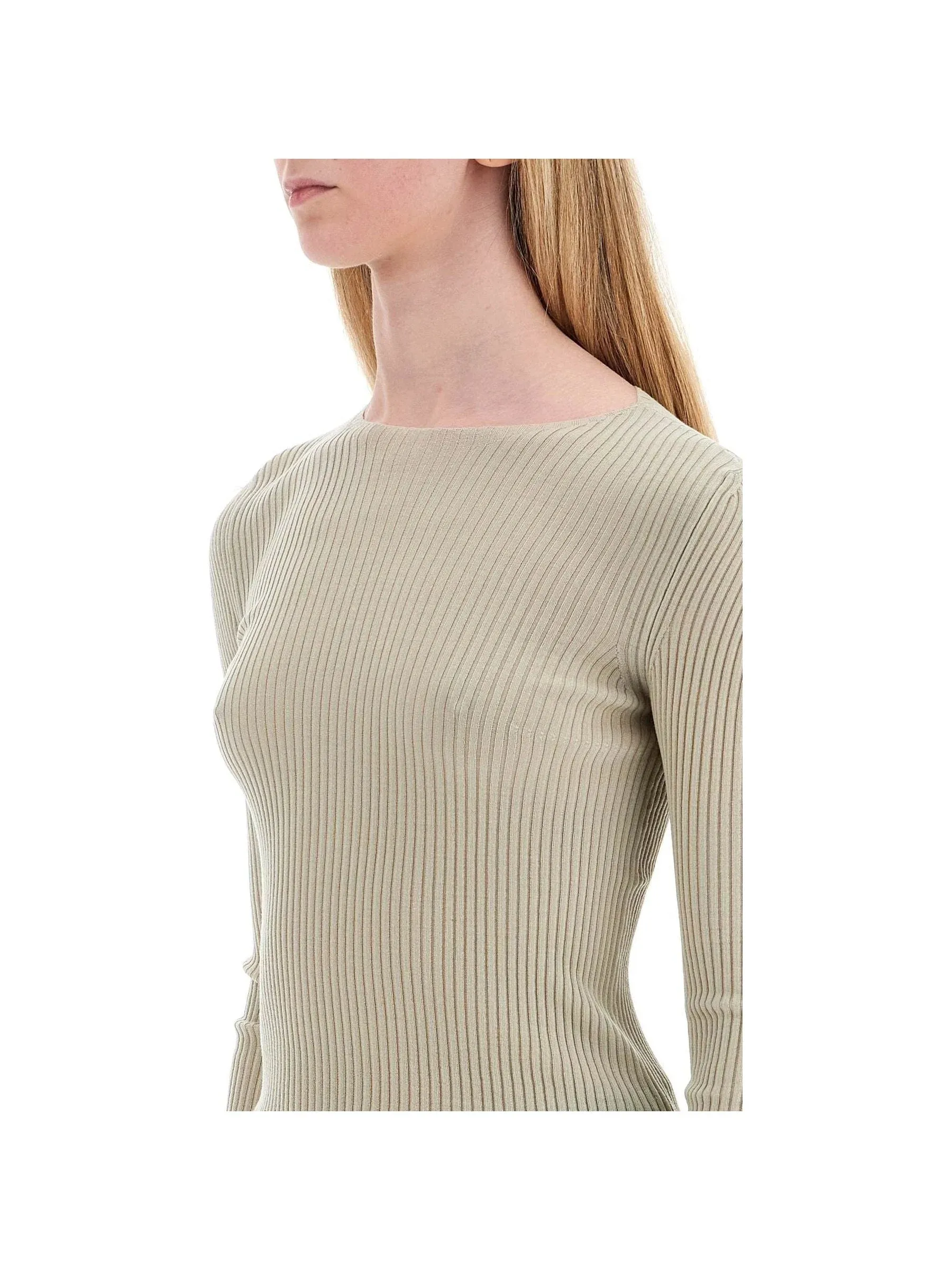 Ribbed High Neck Wool Sweater