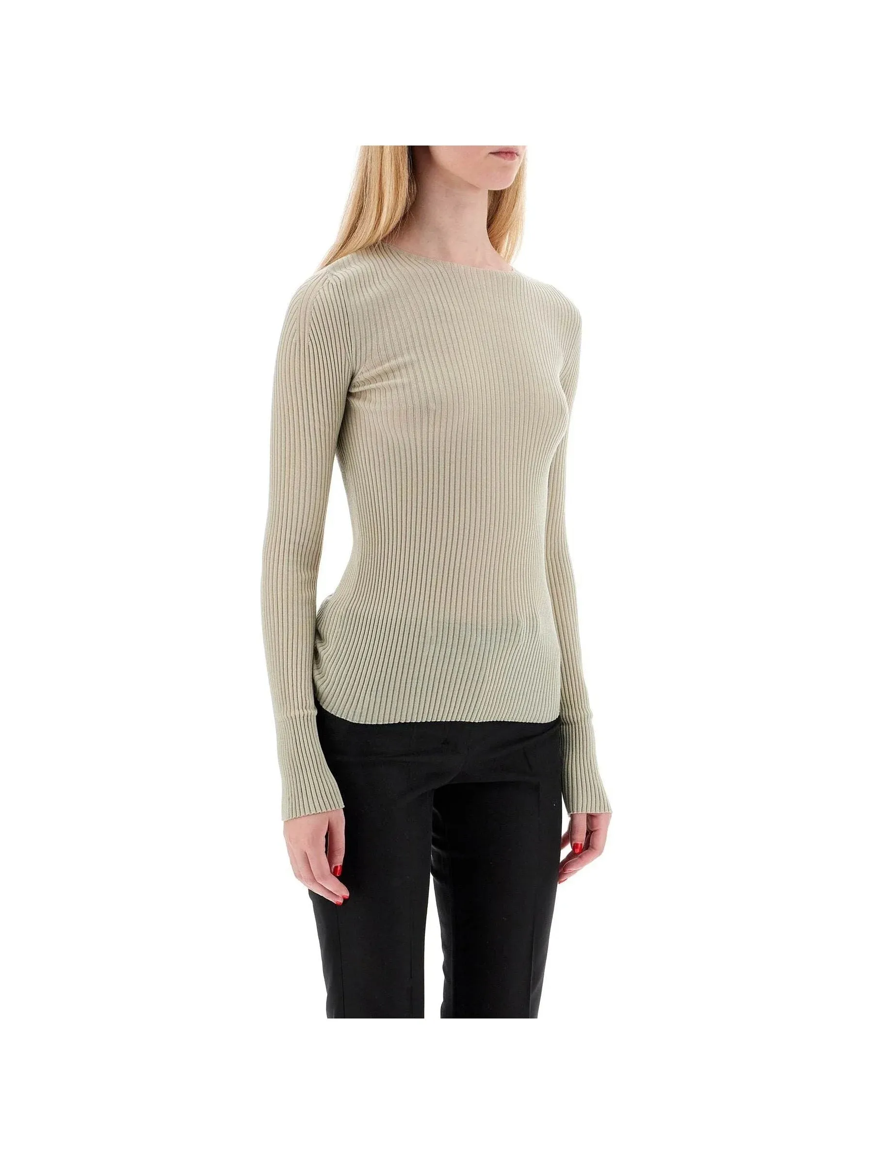 Ribbed High Neck Wool Sweater