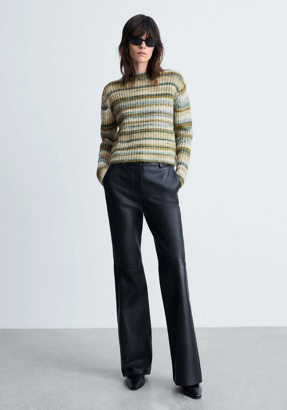 Round-neck striped sweater - Dark Green