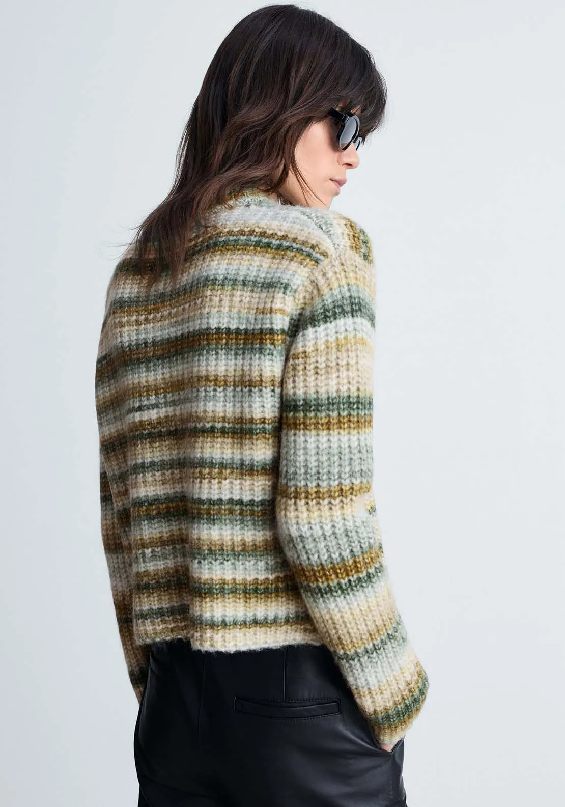 Round-neck striped sweater - Dark Green