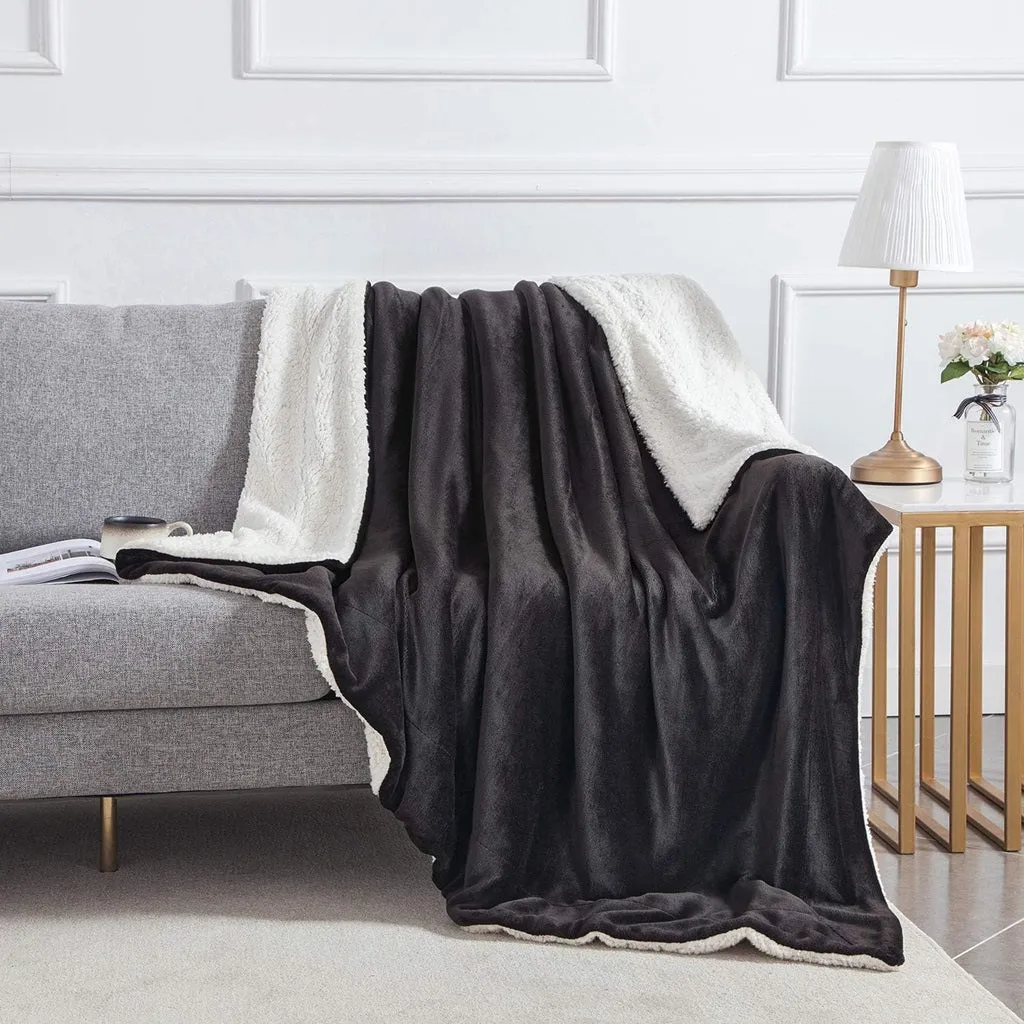 Sherpa Fleece Blanket Black Extra Warm for Winter ( 2000 GSM )