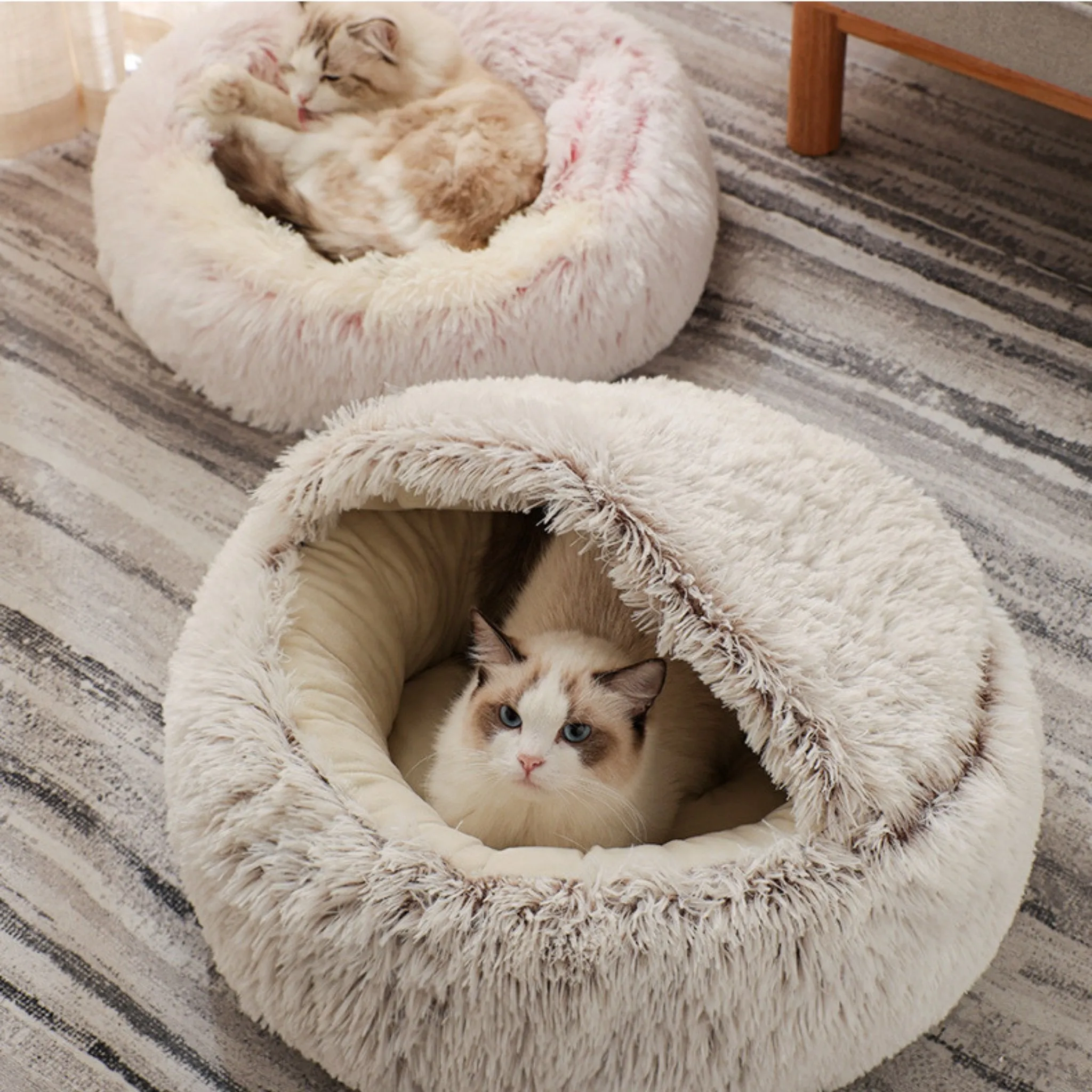 Soft Plush Pet Cave Bed for Large Cats & Medium Dogs