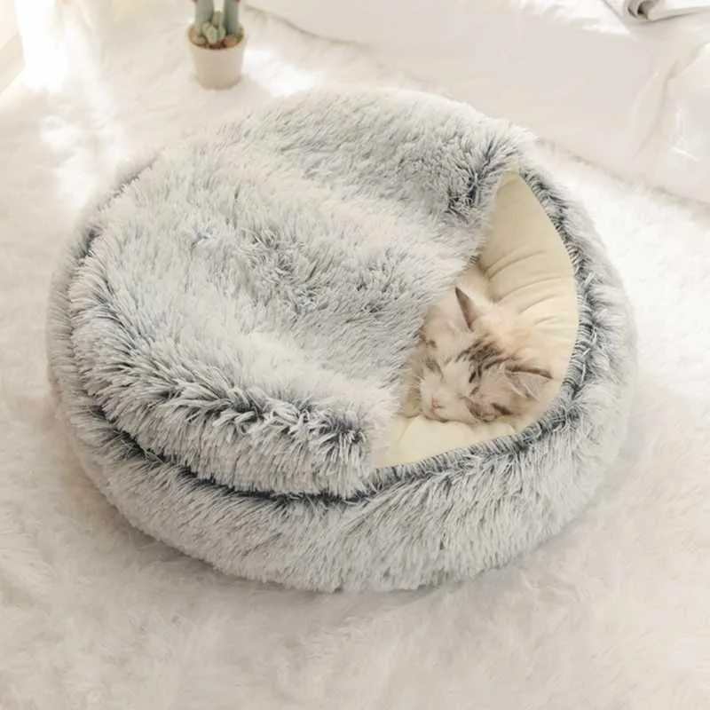 Soft Plush Pet Cave Bed for Large Cats & Medium Dogs