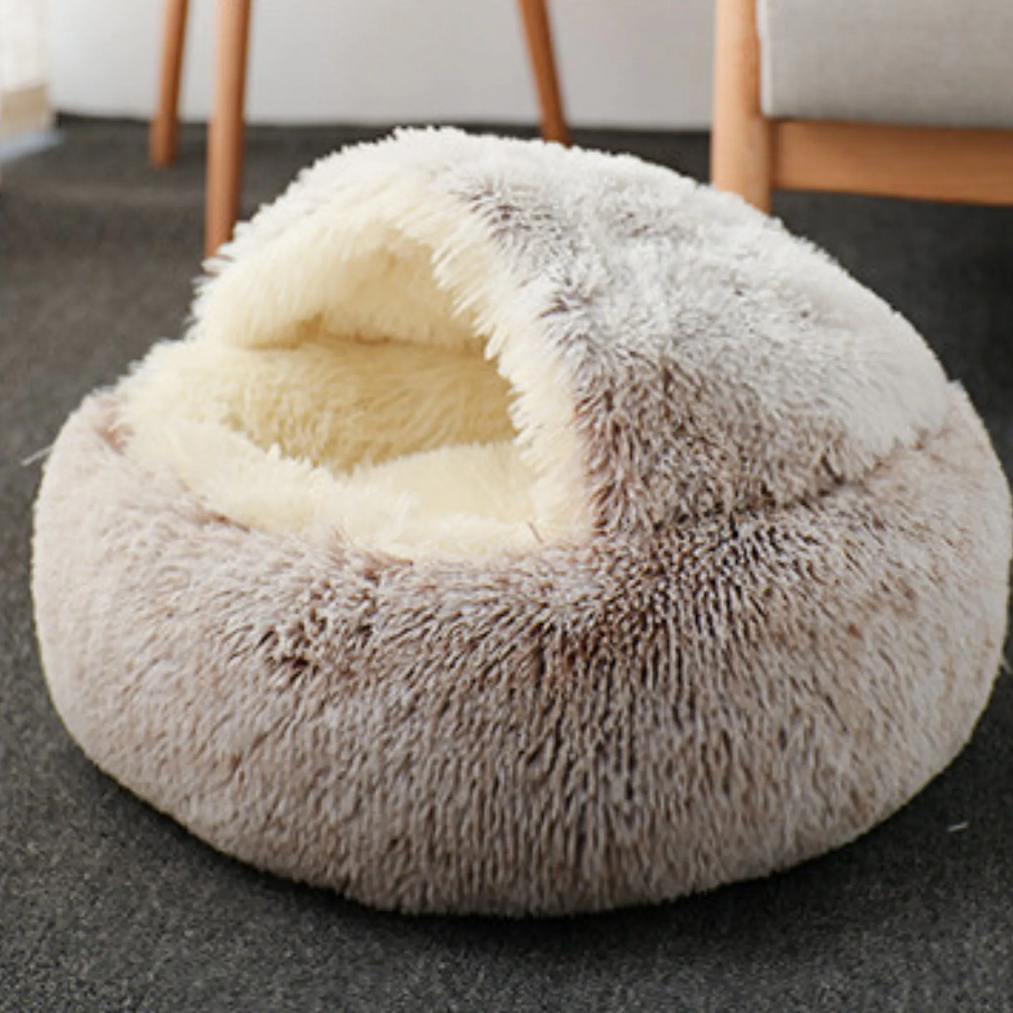 Soft Plush Pet Cave Bed for Large Cats & Medium Dogs