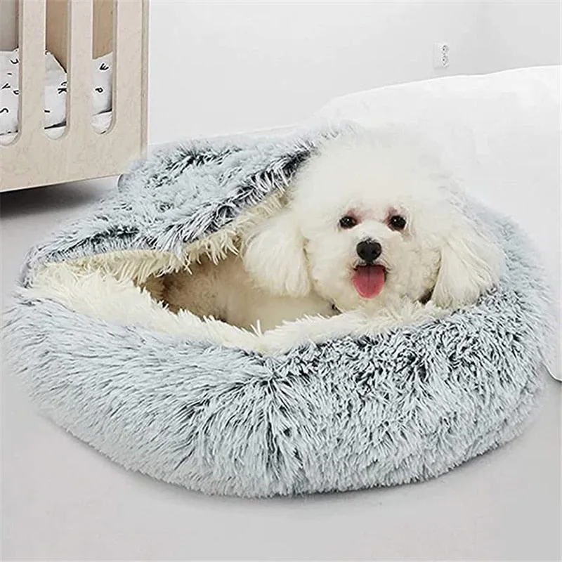 Soft Plush Pet Cave Bed for Large Cats & Medium Dogs