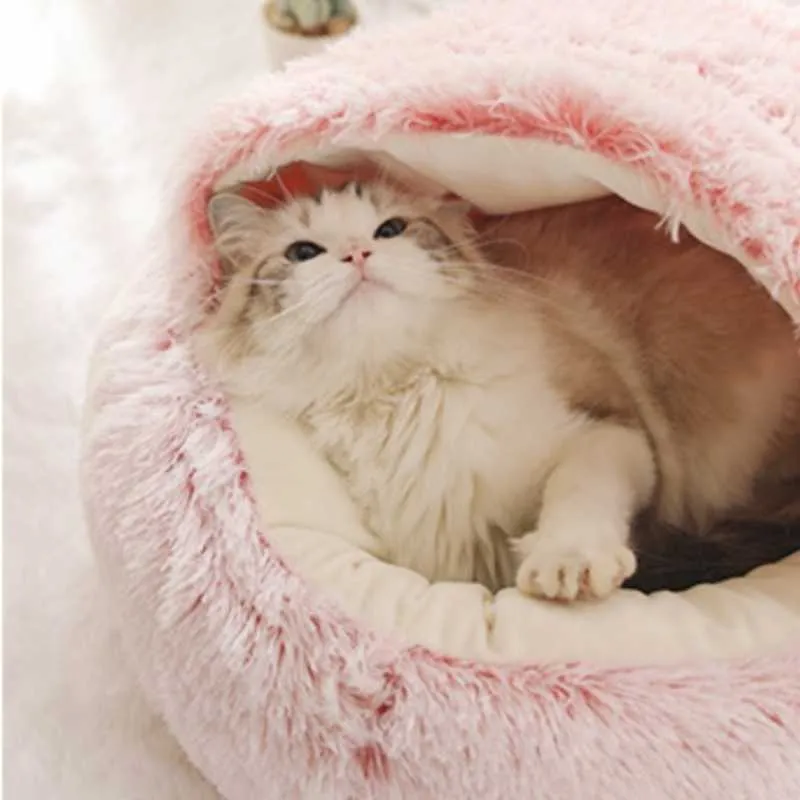 Soft Plush Pet Cave Bed for Large Cats & Medium Dogs