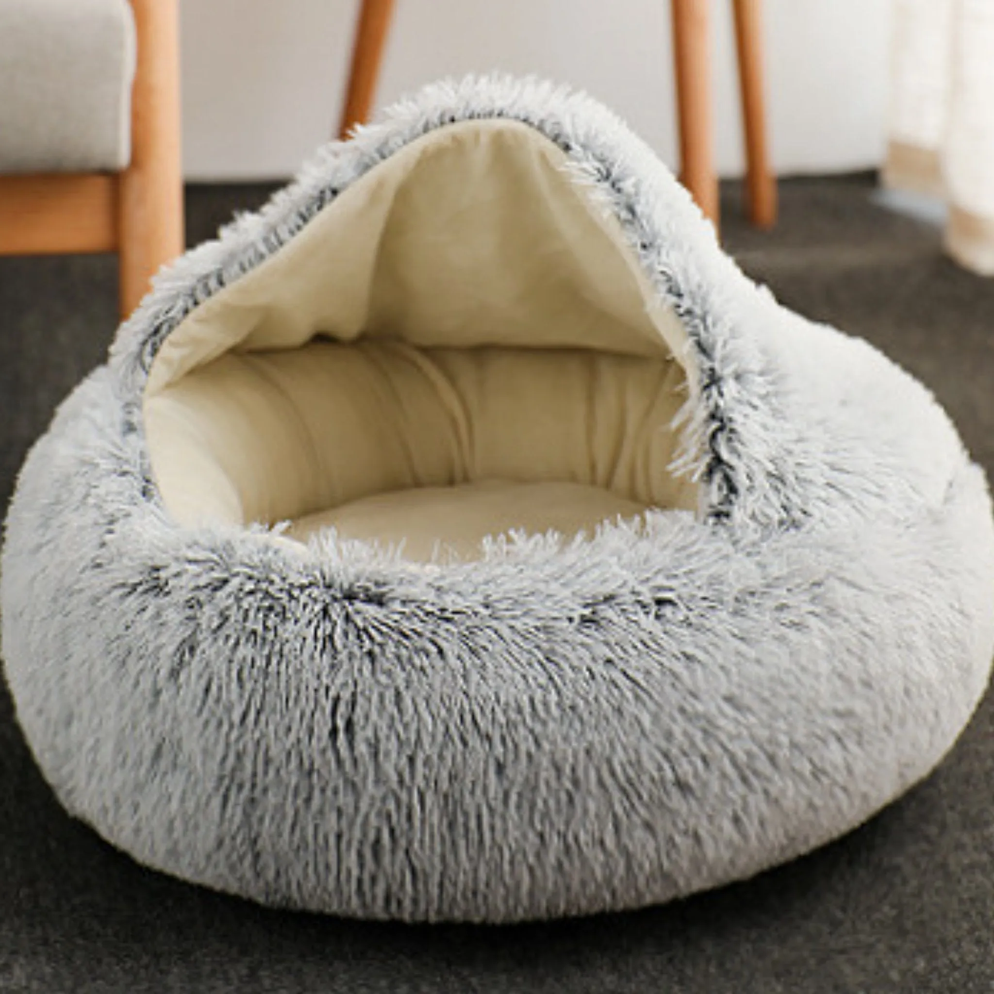 Soft Plush Pet Cave Bed for Large Cats & Medium Dogs