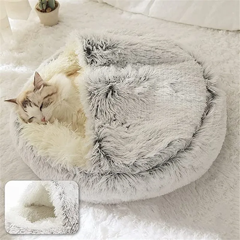 Soft Plush Pet Cave Bed for Large Cats & Medium Dogs