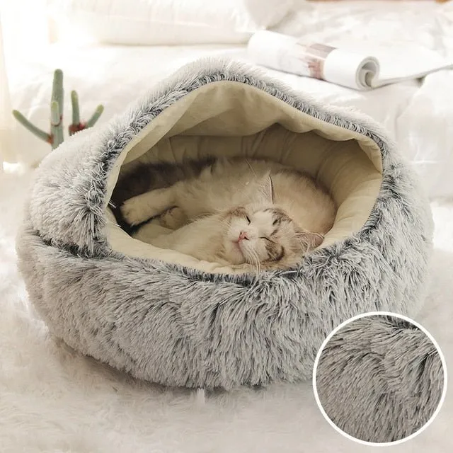 Soft Plush Pet Cave Bed for Large Cats & Medium Dogs