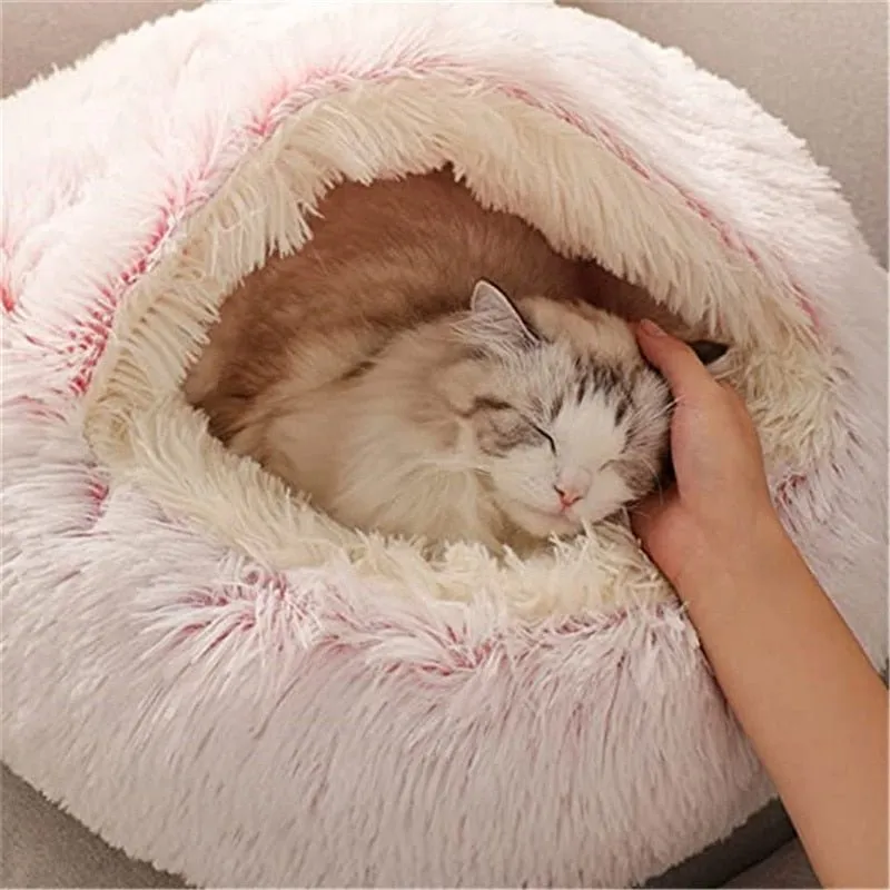 Soft Plush Pet Cave Bed for Large Cats & Medium Dogs