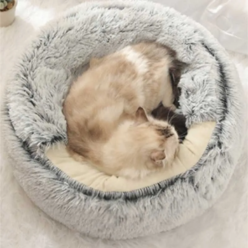 Soft Plush Pet Cave Bed for Large Cats & Medium Dogs