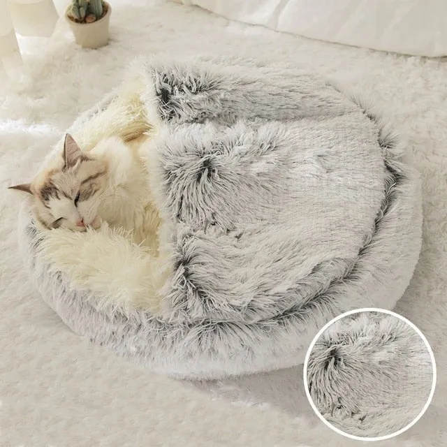 Soft Plush Pet Cave Bed for Large Cats & Medium Dogs