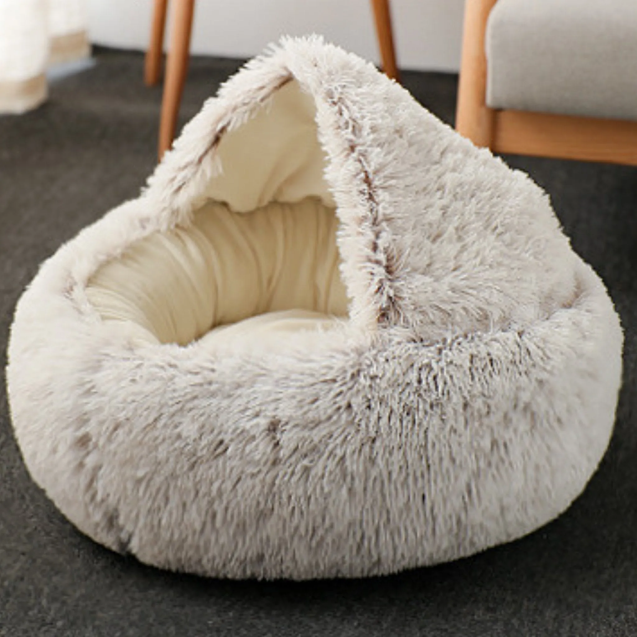 Soft Plush Pet Cave Bed for Large Cats & Medium Dogs