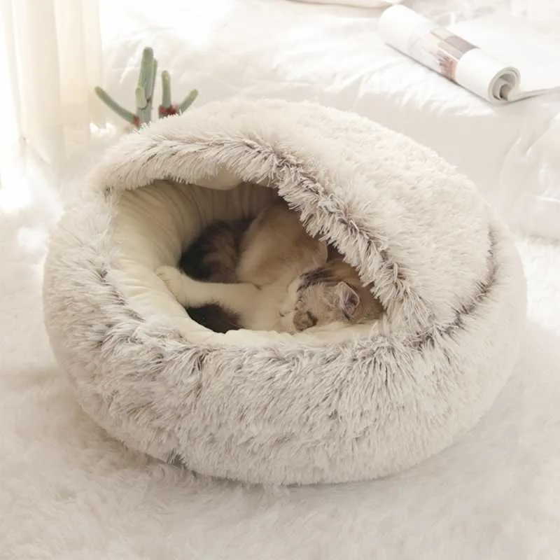 Soft Plush Pet Cave Bed for Large Cats & Medium Dogs