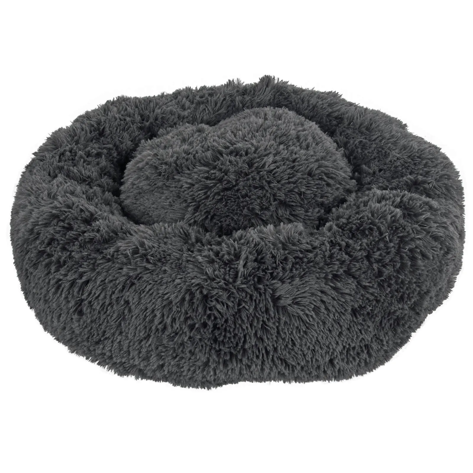 Ultra Soft Donut Pet Bed Calming Plush Dog Cat Nest Pillow Grey