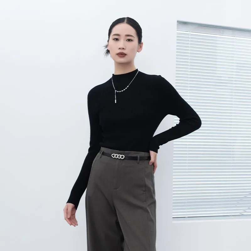 Wool Midi Collar Slim Sweater